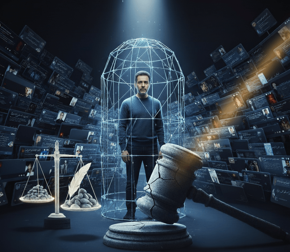 Gemini_Generated_Image_qvhn6cqvhn6cqvhn دادگاه افکار عمومی در عصر شبکههای اجتماعی: پرونده پژمان جمشیدی و چالشهای اصل برائت