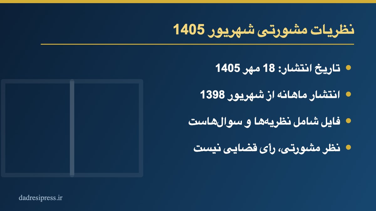 نظریات مشورتی شهریور 1405 اداره کل حقوقی قوه قضاییه